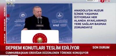 Başkan Erdoğan deprem konutları teslim t&ouml;reninde konuşuyor