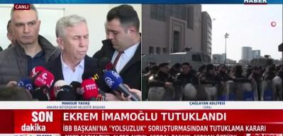 Ekrem İmamoğlu'nun yolsuzluktan tutuklanması üzerine Mansur Yavaş'tan ilk açıklama geldi