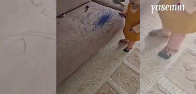Küçük Ayşe annesinden habersiz koltukları böyle boyadı! Kızının oyun oynadığını zanneden anne...