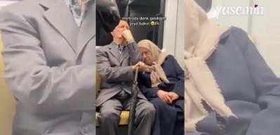 Yaşlı çiftin metrodaki o unutulmaz anları sosyal medyada büyük beğeni topladı!