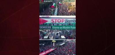 Pakistan'ın Karaçi kentinde binlerce kişi, İsrail'in Gazze'ye yönelik saldırılarını protesto etti