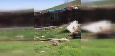 Erzurum'da hortum paniği: Çatılar uçtu
