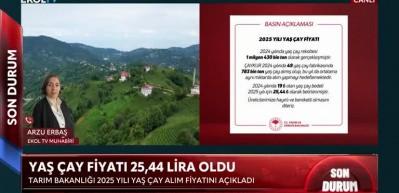 Tarım ve Orman Bakanlığı 2025 yılı yaş çay alım fiyatını açıkladı