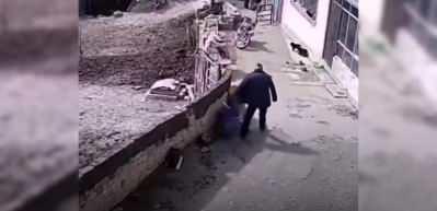 Saldıran sokak köpeğini duvarın arkasına fırlattı
