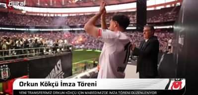 Binlerce Beşiktaş taraftarı Orkun K&ouml;k&ccedil;&uuml;'n&uuml;n imza t&ouml;reni i&ccedil;in T&uuml;praş Stadyumu'nda