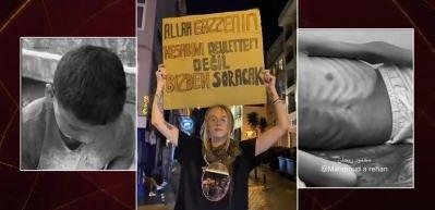 Bir gen&ccedil; kız Kadık&ouml;y meydanında Gazze ile ilgili tokat etkisi yapan bir pankart a&ccedil;tı