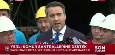  Enerji ve Tabii Kaynaklar Bakanı Alparslan Bayraktar "yerli kömür üretimini artıracağız" dedi.