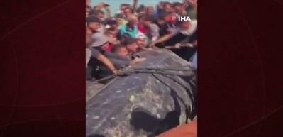 Gazze'de yaklaşık 10 metre ve 2 ton ağırlığındaki dev balık karaya vurdu