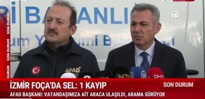 İzmir Fo&ccedil;a'da selde kayıp 1 kişiyi arama &ccedil;alışmaları devam ediyor.