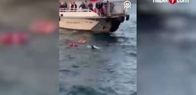 Üsküdar'da feribottan denize düşen kadının kurtarılması kamerada
