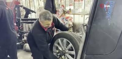 Kış lastiği zorunluluğu öne çekilince lastikçilerde yoğunluk patladı