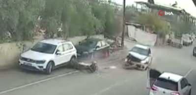 Süratli motosikletli kaza sonrasında taklalar attı