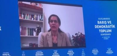 Terörist İlham Ahmed'i İstanbul'da çevrimiçi konuşturdular! Öcalan'a özgürlük istedi