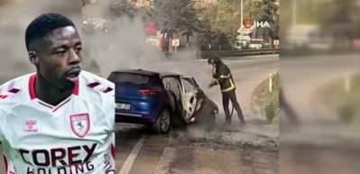 Samsunsporlu Musaba ölümden döndü! Kullandığı araba alevler içinde kaldı