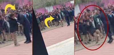 Bu nasıl eğitimci! Okul m&uuml;d&uuml;r&uuml; &ouml;ğrenciyi yakasından tutup yere fırlattı!