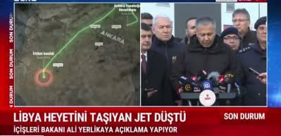İ&ccedil;işleri Bakanı Ali Yerlikaya T&uuml;rkiye'de d&uuml;şen Libya askeri jetine ilişkin son bilgileri paylaştı