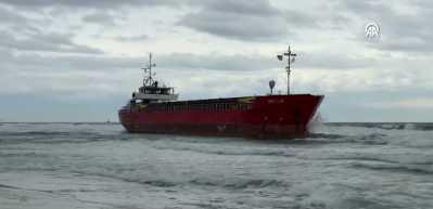 Tekirdağ'da y&uuml;k gemisi şiddetli r&uuml;zgar sebebiyle karaya oturdu