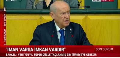 MHP lideri Devlet Bah&ccedil;eli "S&uuml;per g&uuml;&ccedil; T&uuml;rkiye'nin engellenmesi s&ouml;z konusu olmayacak" dedi.