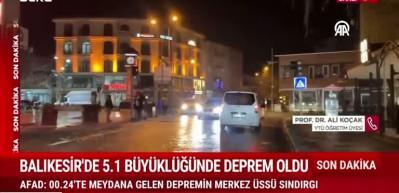Balıkesir'de, 5,1 b&uuml;y&uuml;kl&uuml;ğ&uuml;nde deprem meydana geldi