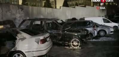 Maslak'ta ş&uuml;pheli yangın: 5 ara&ccedil; aynı anda alevlere teslim