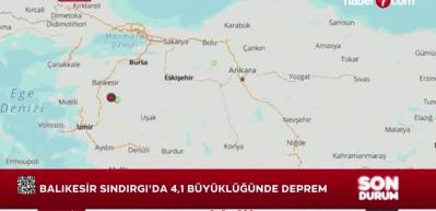 Balıkesir'de 4,1 b&uuml;y&uuml;kl&uuml;ğ&uuml;nde deprem