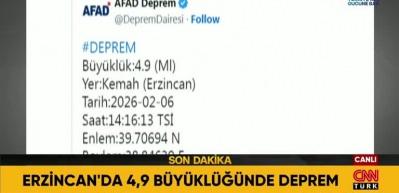 Erzincan'da 4.9 b&uuml;y&uuml;kl&uuml;ğ&uuml;nde şiddetli bir depremle sarsıldı