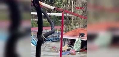 Canını tehlikeye attı, k&ouml;peğini akıntıya kapılmaktan son anda kurtardı