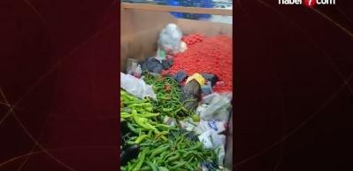 Kilolarca sağlam sebze &ccedil;&ouml;pe atıldı! Vicdansızlık vatandaş kamerasında