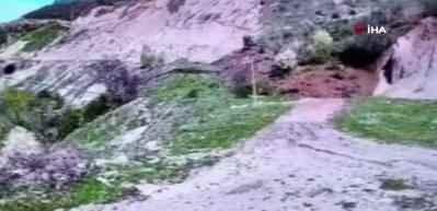Tokat'ta heyelan g&uuml;venlik kamerasına yansıdı
