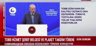 Cumhurbaşkanı Erdoğan TOBB Hizmet Şeref Belgesi t&ouml;reninde &ouml;nemli mesajlar verdi