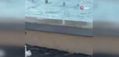 Bolu'da &ouml;l&uuml;me meydan okuyan serinlik! Elektrik tehlikesine rağmen suya atladılar