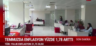 Temmuz enflasyonu y&uuml;zde 1,78, yıllık enflasyon y&uuml;zde 31,75 oldu