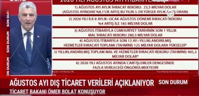 Ticaret Bakanı &Ouml;mer Bolat, Ağustos ayında ihracatta rekoru kırıldı dedi