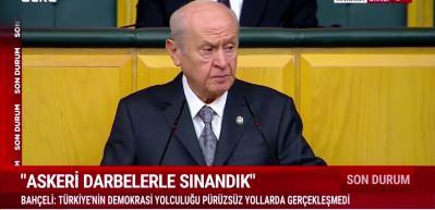 Bah&ccedil;eli'den demokrasi mesajı: "Darbeler milletin iradesini sarsamadı!"