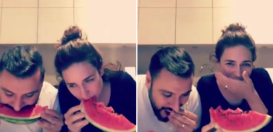 Alişan ve eşi Buse'nin karpuz yeme yarışması