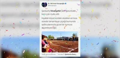 Bakan Kasapoğlu'nun Viranşehirli k&ouml;yl&uuml;lere verdiği tenis kortu s&ouml;z&uuml; ger&ccedil;ekleştirildi