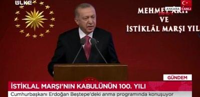 Başkan Erdoğan'dan İstiklal Marşı'nın kabul&uuml;n&uuml;n 100. yılında &ouml;nemli mesajlar