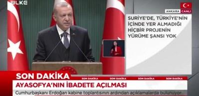 Cumhurbaşkanı Erdoğan: Ayasofya kiliseden değil m&uuml;zeden camiye d&ouml;n&uuml;şt&uuml;r&uuml;ld&uuml;