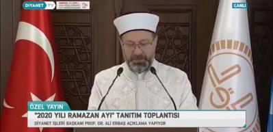 Diyanet İşleri Başkanı Ali Erbaş, &ldquo;2020 Yılı Ramazan Ayı&rdquo; tanıtım toplantısında konuştu