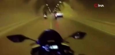 Dolmabah&ccedil;e T&uuml;neli&rsquo;nde tek teker kazası kamerada