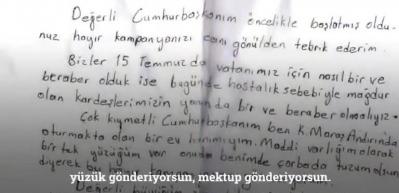 Erdoğan, Milli Dayanışma Kampanyasına y&uuml;z&uuml;ğ&uuml;n&uuml; g&ouml;nderen vatandaşla g&ouml;r&uuml;şt&uuml;