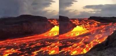 Hawaii'de yer alan Kilauea Dağı'dan akan lavlar yakından &ccedil;ekildi!