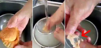 Keki yıkayınca i&ccedil;inden &ccedil;ıkan cisim şoke etti!
