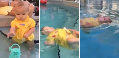 Kendi kendine y&uuml;zmeyi &ouml;ğrenen bebek