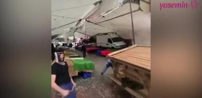 Pazar yerinde kurulan parkur izleyenleri kahkahalara boğdu!