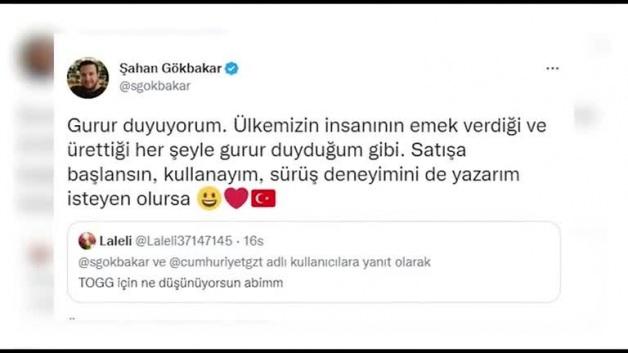 Şahan Gökbakar'dan ilginç 'Togg' paylaşımı! - Haber 7 GÜNCEL