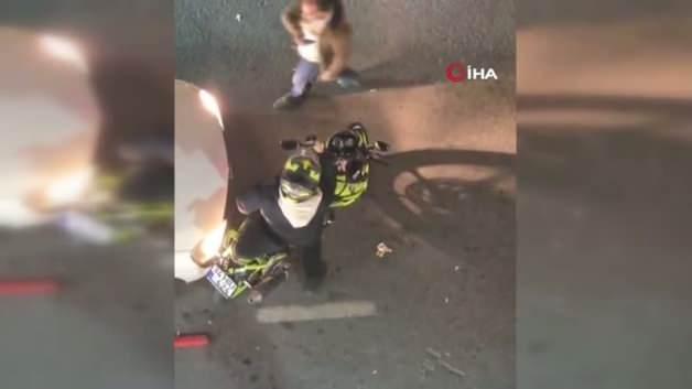 Esenyurt’ta yol verme tartışması: Kadın motorcuyu kaputunda sürükledi