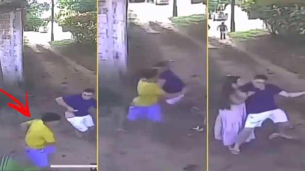 Brezilya'da kavgayı ayırmak isteyen bir gencin sırtından bıçaklandığı anın güvenlik kamerası görüntüsü.