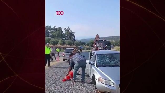 Alkollü sürücünün karıştığı kaza sonrası eşinin sinir krizi geçirdiği an.