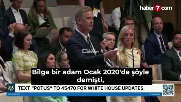 Donald Trump, Beyaz Saray'da bir basın toplantısı sırasında gazetecilere konuşuyor.